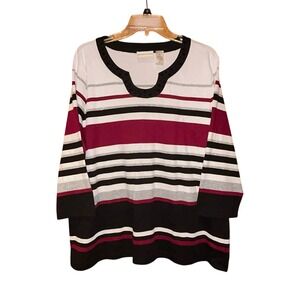 Alfred Dunner Women's Plus Striped Knit Top Blouse 1X Black White Burgundy NWT